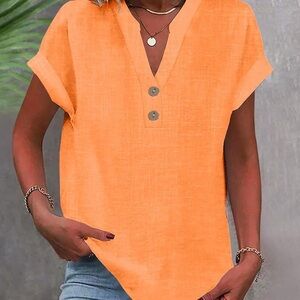 Just Be Vibrant Orange V-Neck Pull Over Blouse
